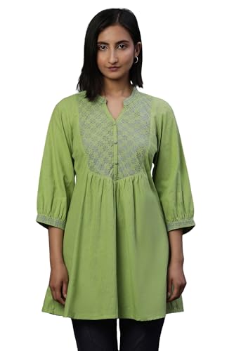 Aurelia Womens Striped Regular Kurti (24FEA30428_Green