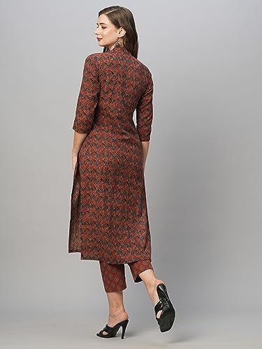ANNI DESIGNER Womens Cotton Blend Straight Printed Kurta with Pant Set (Swami-Maroon_M_Maroon_Medium)