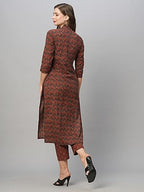 ANNI DESIGNER Womens Cotton Blend Straight Printed Kurta with Pant Set (Swami-Maroon_M_Maroon_Medium)