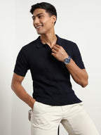 Nobero MenS Self Design Regular Fit Polo Shirt (1M-Twpo-R0015_Navy Blue