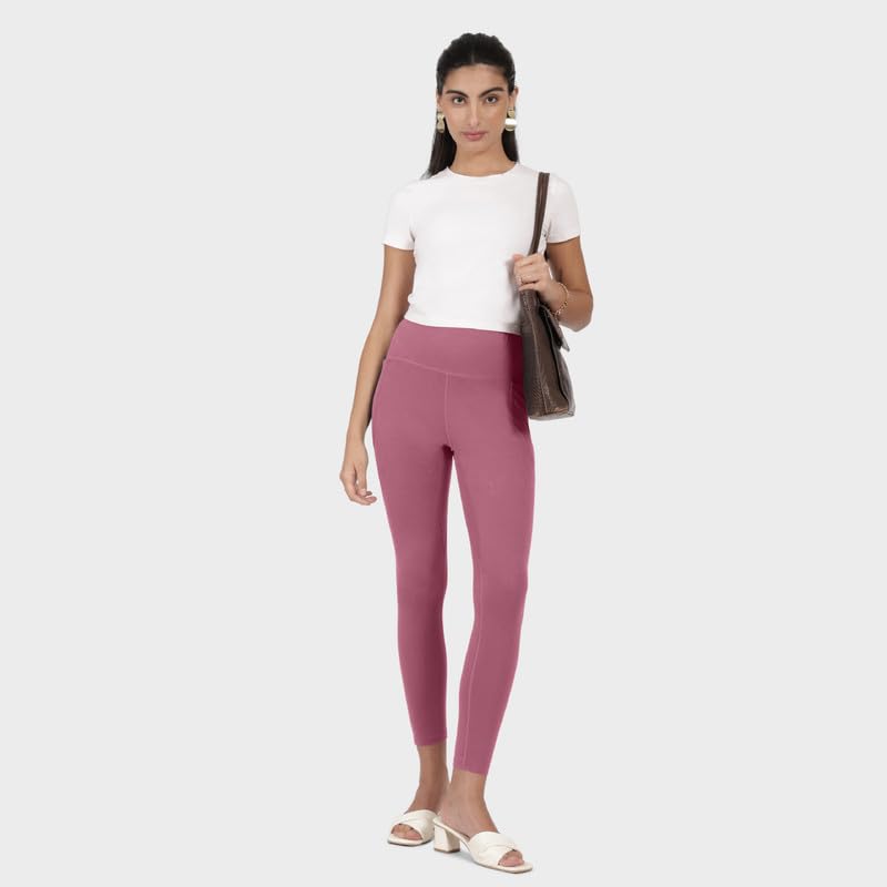 BlissClub Women Groove-in Cotton Leggings | High-Waist | Ankle Length | Adjustable Inner Drawcord | 2 deep Side Pockets | Cotton