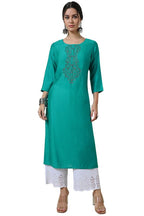 Soch Womens Green Viscose Blend Cutdana Detailed Kurta