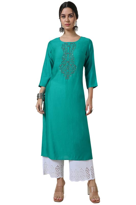 Soch Womens Green Viscose Blend Cutdana Detailed Kurta