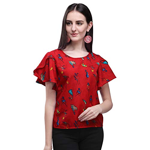 OOMPH! Womens Crepe Tunic Top (mt195m_Crimson Red Medium)