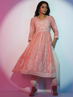 Libas WomenS Cotton Ethnic Motifs A-Line Kurta (37199_Peach