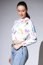 Leriya Fashion Western Tops For Women | Stretchy Lycra Tropical Print Hoodie Neck | Hoodies With Loose Fit Ladies Top | Ideal Fo
