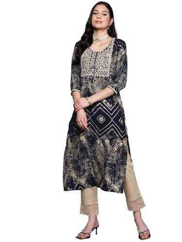 Libas WomenS Viscose Yoke Design Regular Kurta (23748Oh Navy Blue
