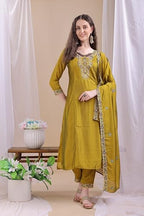 Pratham Blue Womens Silk Embroidered Straight Kurta Palazzos with Dupatta |Kurta Set for Women |Womens Kurta |Women Embroidere