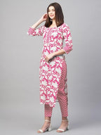 ANNI DESIGNER Womens Cotton Blend Printed Straight Kurta with Pant (Pustak Baby Pink_S_Black_Small)