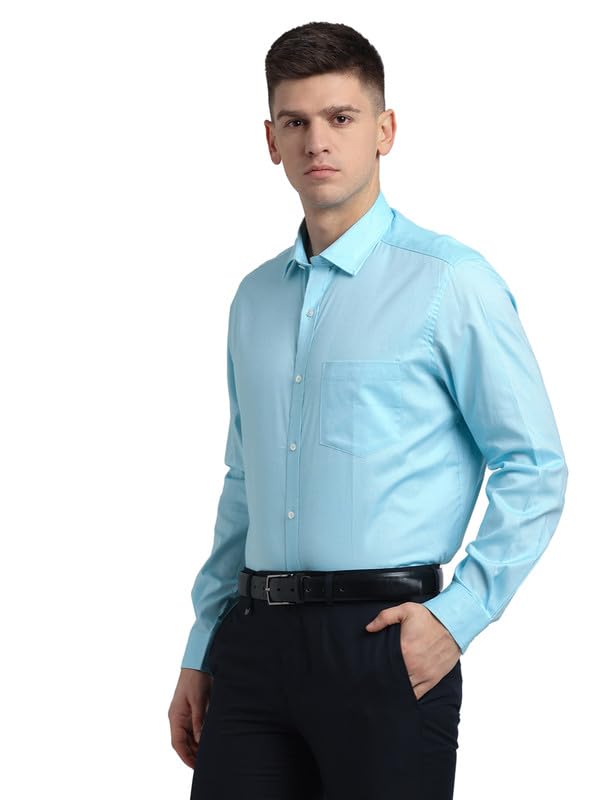 Turtle Men Cotton Solid Slim Fit Formal Shirts Sky Blue