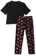 T2F Girls Cotton Printed Oversized Fit Crop Top and Pant Pajama Set Black