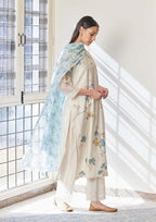 ANNI DESIGNER Womens Rayon Viscose Printed Straight Kurta with Pant & Dupatta (Verdant Cream_S_Cream_Small)