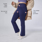 BlissClub Ultimate Flare Pants for Women Above 55 ft Tall | Ribbed Waistband, 4 Pockets | High Waist Trousers and Formal Pants