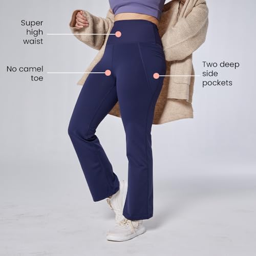 BlissClub Ultimate Flare Pants for Women Above 55 ft Tall | Ribbed Waistband, 4 Pockets | High Waist Trousers and Formal Pants