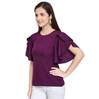OOMPH! Womens Crepe Tunic Top - Eggplant Purple