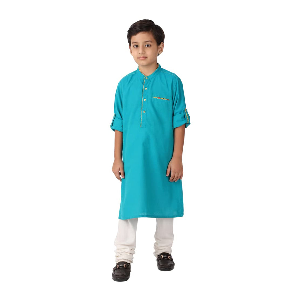 Fabindia Kids Chinese Collar Long Kurta Cotton_4-6Y Blue