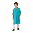 Fabindia Kids Chinese Collar Long Kurta Cotton_4-6Y Blue