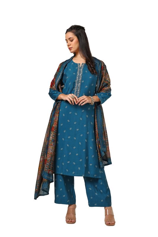 Soch Women Muslin Blend Bandhani Print Suit Set with Sequins
