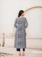 Ishin Bandhani Printed Navy Blue Cotton Tie Up Kurta With Solid Pants