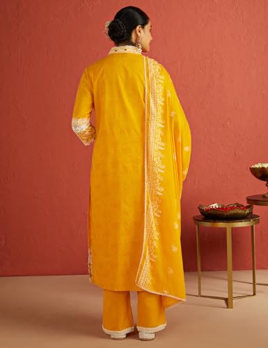 Kaari Cotton Womens Kurta Set (KAAAW24WSKD-92029_Turmeric Gold