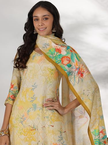 Libas WomenS Silk Blend Kurta Set (49255_Beige