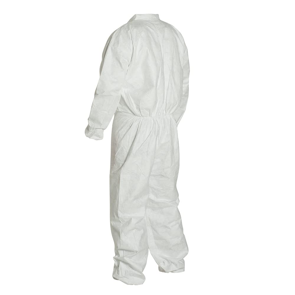 DuPont Tyvek 400 TY125S Individually Packed Disposable Protective Coverall with Elastic Cuffs for PPE Vending Machines, White, L