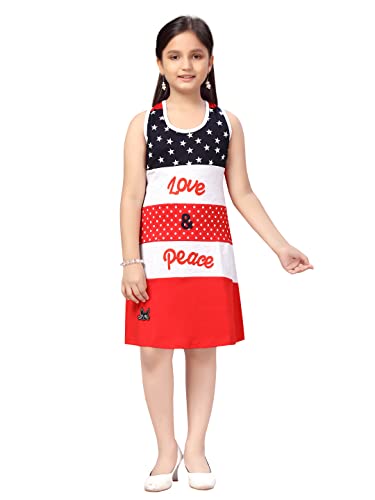Aarika Girls Cotton Blend Fit and Flare Knee-Length Dress (FK-P-1096_Red_20)