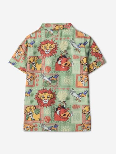 The Souled Store The Lion King: Simba Boys Short Sleeves Collared Neck Button Front Green All Over Printed Viscose Shirts (2-8 Y