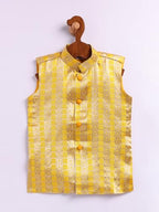 Jbn Creation Infant Boys Yellow And Gold Silk Blend Kurta And Dhoti Set