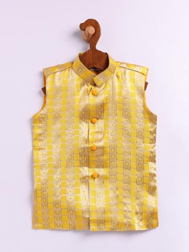 Jbn Creation Infant Boys Yellow And Gold Silk Blend Kurta And Dhoti Set