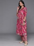 Libas Womens Printed Silk Blend A-Line Kurta With Palazzos And Dupatta