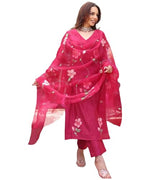 ANNI DESIGNER Womens Rayon Blend Straight Printed Kurta with Pant & Dupatta (ROKA Rani_XL_Pink_X-Large)
