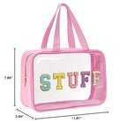 Yowivon Clear Stuff Tote Bag Pink Big Travel Cosmetic Makeup Toiletry Bag with Handle and Zipper, Transparent Waterproof Beach S