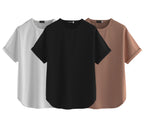 Juneberry Pure 100% Cotton Oversized Loose Baggy Fit Round Neck With Drop Shoulder Black & White & Cork Half Sleeves Boyfriend T