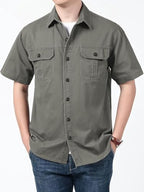 Smowkly MenS Casual Solid Printed Cotton Regular Fit Shirt || Half Sleeve, Button Down, Double Front Pocket || Denim Shacket St