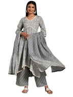 Libas Womens Printed Cotton A-Line Kurta With Palazzos And Dupatta