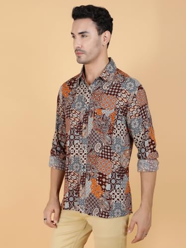 Kotty Mens Printed Rayan Full Sleeves Shirts(Multicolor,L)