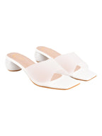 Shoetopia Clear Strap Solid White Block Heels for Women & Girls /UK7