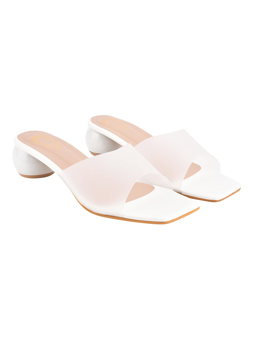 Shoetopia Clear Strap Solid White Block Heels for Women & Girls /UK7