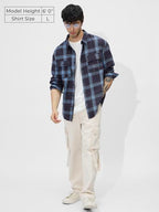 The Souled Store Plaid: Blue Men And Boys Long Sleeves Collared Neck Button Front Cotton Utility Shirts