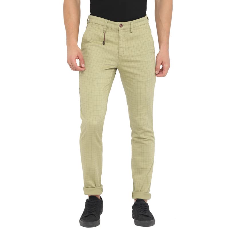 Turtle Men Beige Checkered Narrow Fit Trousers