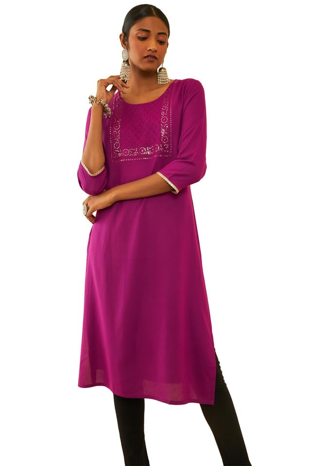 Soch Womens Rayon Yoke Design Straight Kurta With Sequins