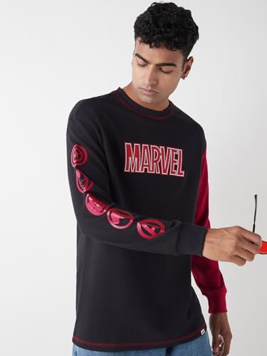 Bewakoof Heavy Duty 1.0 Official Marvel Merchandise Mens Textured Oversized Fit Full Sleeve Round Neck Blended T-Shirt_648679_B