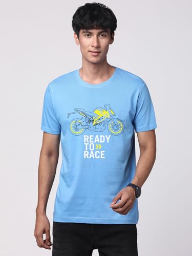 ADRO Mens Biker Design Printed 100% Cotton T-Shirt - Regular Fit, Printed T-Shirts for Men (RN24-KTM-SK_Sky Blue_M)
