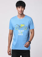 ADRO Mens Biker Design Printed 100% Cotton T-Shirt - Regular Fit, Printed T-Shirts for Men (RN24-KTM-SK_Sky Blue_M)