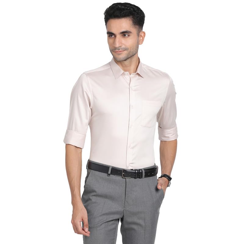 Turtle Men 100% Cotton Light Pink Plain Slim Fit Full Sleeve Formal Shirt