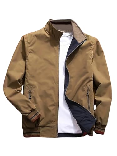 Lymio Mens Lightweight Outwear Sportswear Polyester Standard Length Bomber Jacket (J4-6) (IN, Alpha, S, Khakhi)