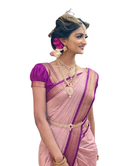 Flosive Womens Kanjivaram Silk Saree With Handloom Weaving Work With Blouse Piece (PURPLE)