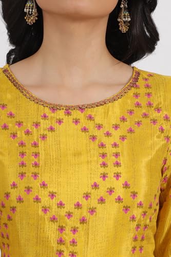 W For Woman Floral Printed Straight Shantung Kurta And Pants Set