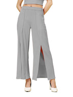 Womens Wide Leg Pants | Solid Grey Stretchable Polyester Trousers | Stylish Korean Clothing | Flared, Straight Fit, Baggy, and 